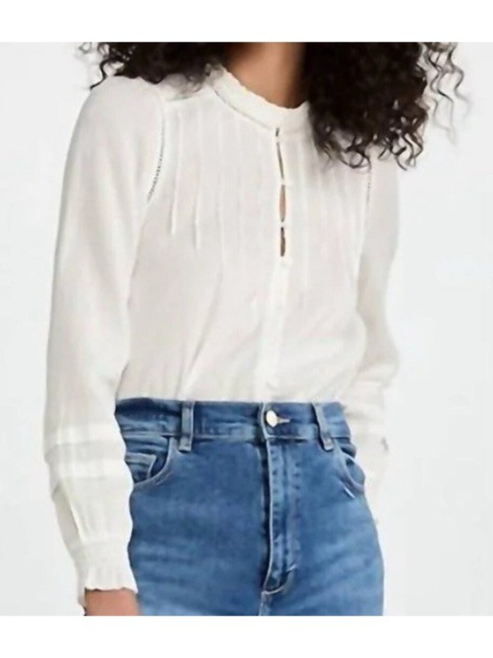 Faherty Women’s Willa Top Size L Organic Cotton Long Sleeves Textured Ruffle New